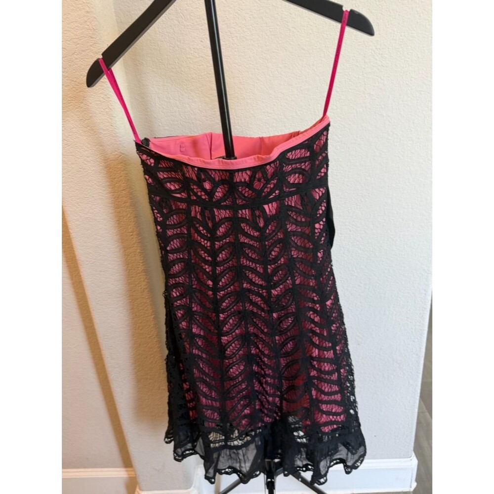 Betsey Johnson Hot Pink Dress Lace  with Black Bow Detail 6 Y2K Vintage - Picture 4 of 4